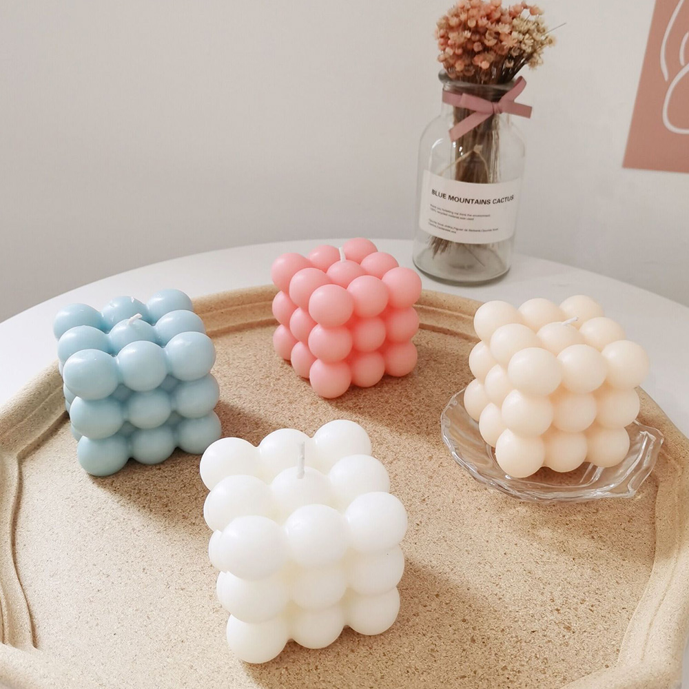Amazon hot selling cube shape scented soy wax paraffin bubble candle in bulk