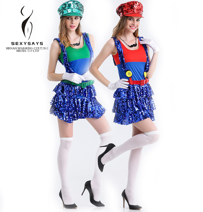 Wholesale halloween cosplay cartoon style suspenders skirt super Mary sexy costume party adult women mini underwear costumes