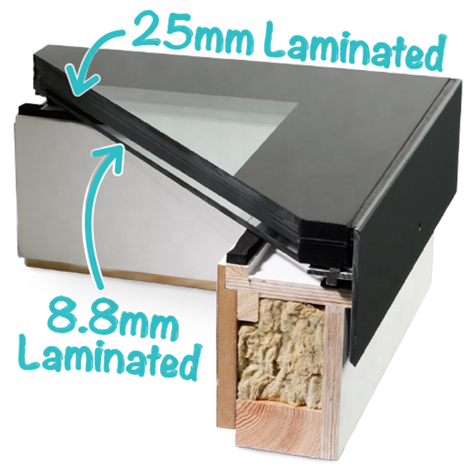 Energy efficient 25mm laminated+12A+8.8mm laminated strong walk on skylight windows roof