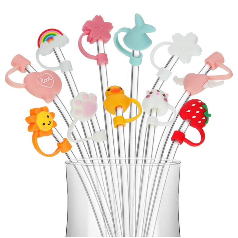 Dust-proof Sealed And Splash-proof Suitable Reusable Drinking Straw Cap Cute Cartoon Designs Silicone Straw Covers