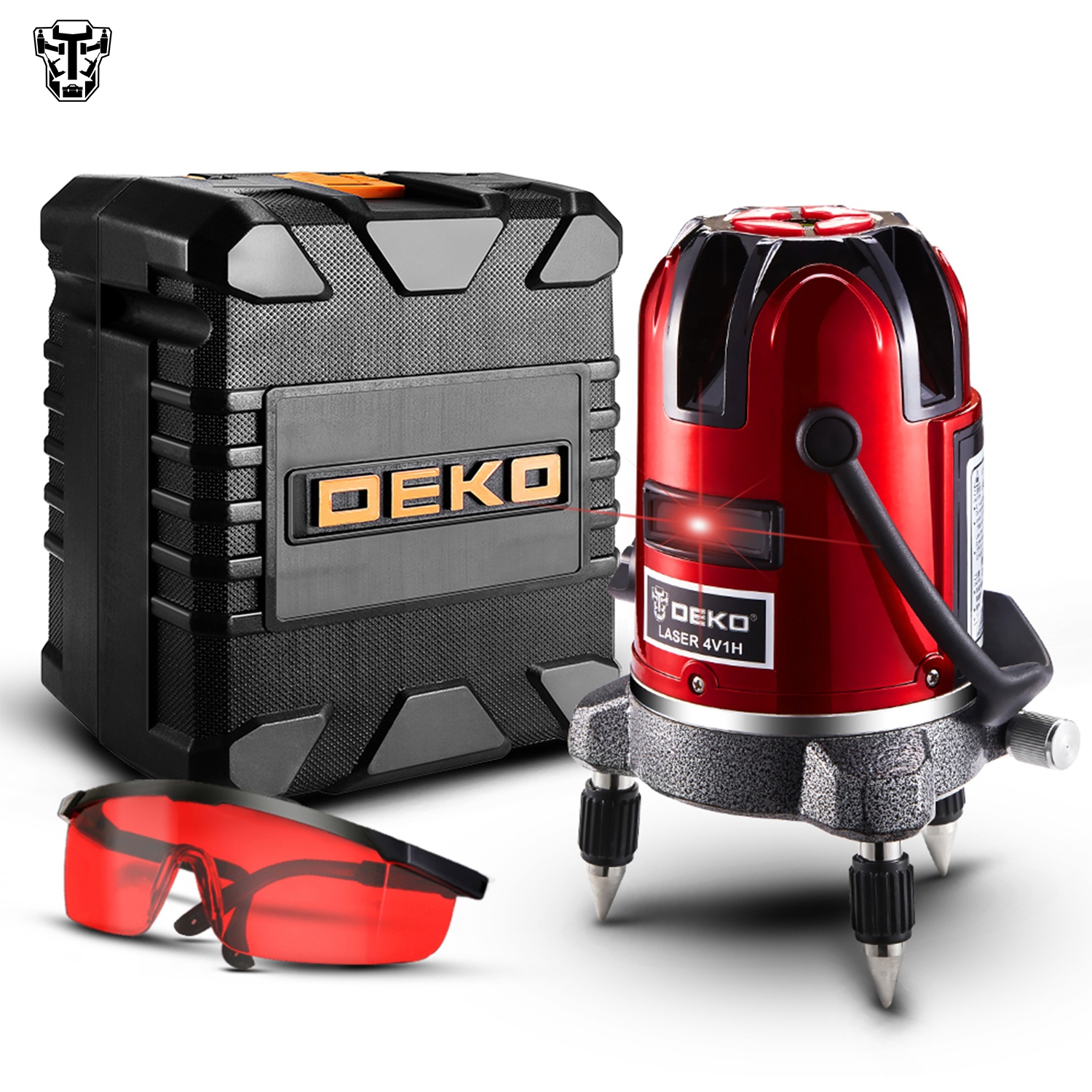 Лазерный уровень DEKO LL58R SET1, 5 линий, 6 точек, автовыравнивание, вертикальный и горизонтальный наклон 360 градусов, уличный режим