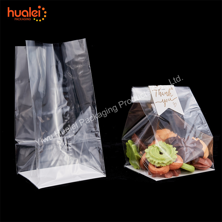 Wholesale Custom Folding Transparent Opp Bopp Cello Cellophane Gusset Plastic Bag Food Heat Seal Square Bottom Bags For Candy