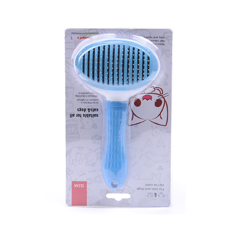 Pet cleaning beauty dog cat stainless steel comb round soft handle self-cleaning wire brush