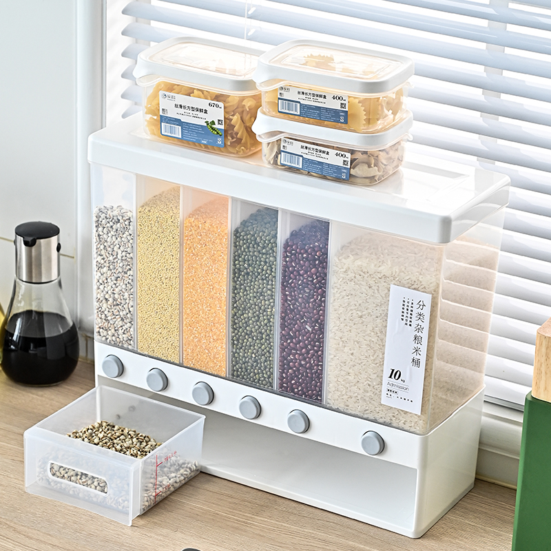 Hot selling Wall Mounted Divided Rice and Cereal Dispenser 10 KG Plastic Automatic Damp-proof Racks Sealed grain Storage Box