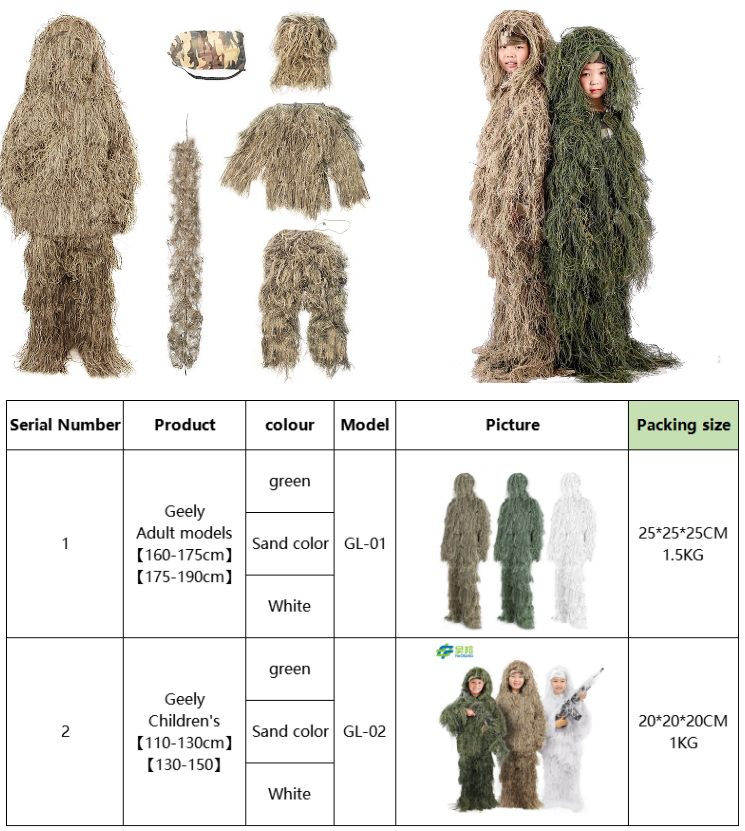 Ghillie Suit Camouflage 3D 4-Piece Set Hunt Sniper Camouflage Mesh Lining Mens Hunting Clothes