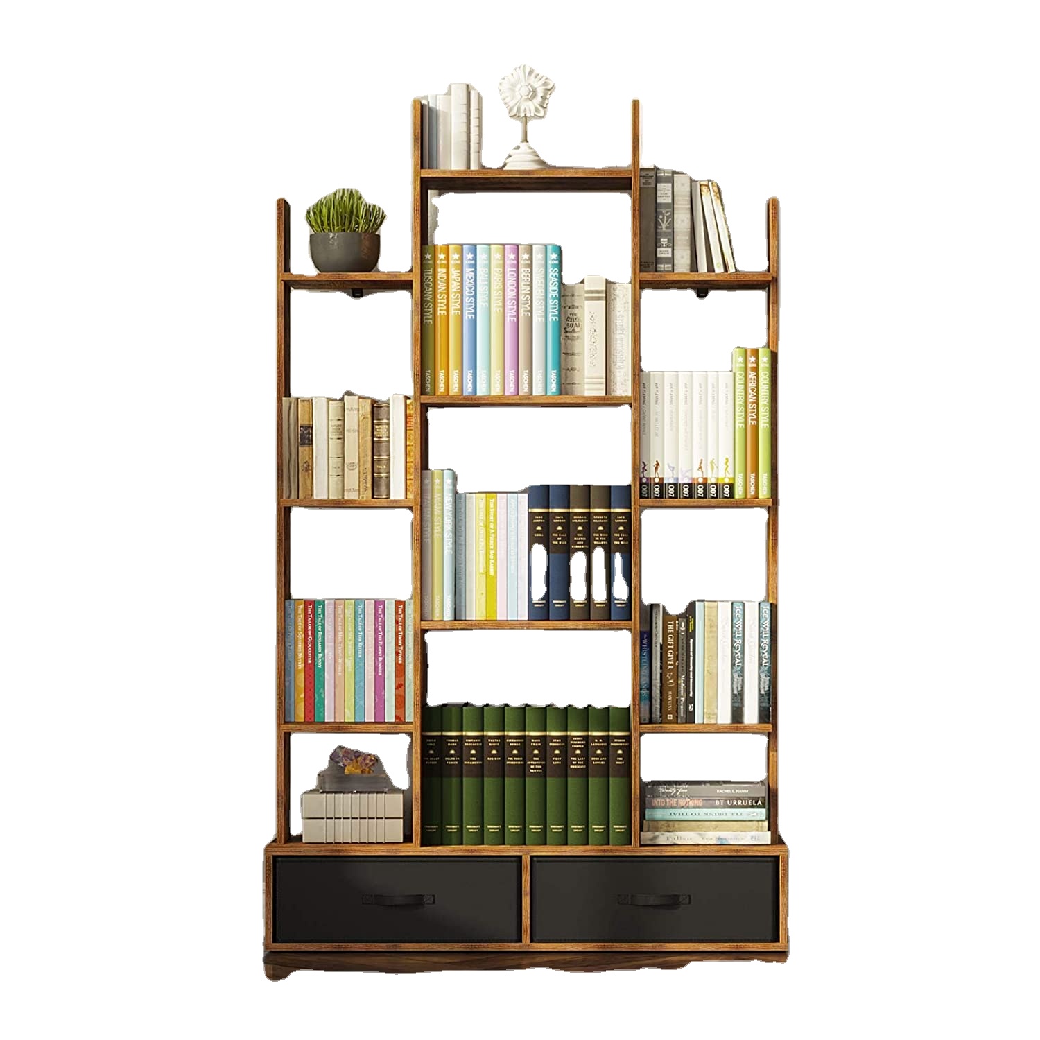 2021 New Design MYJ Factory Directly sale living room office room furniture Bookcase Wooden wall Bookshelf with two cabinets