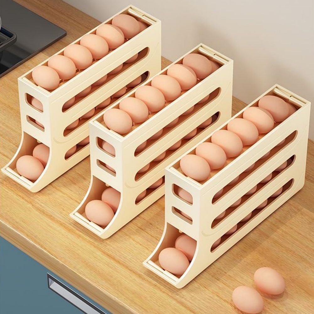4 Tiers Egg Holder for Fridge pace-Saving Egg Roller Eggs Dispenser for Refrigerator Cabinet