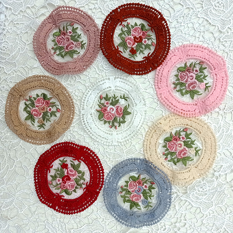 Lace idyllic retro French embroidered placemat coasters romantic ins style cloth art table kitchen decoration small tablecloth