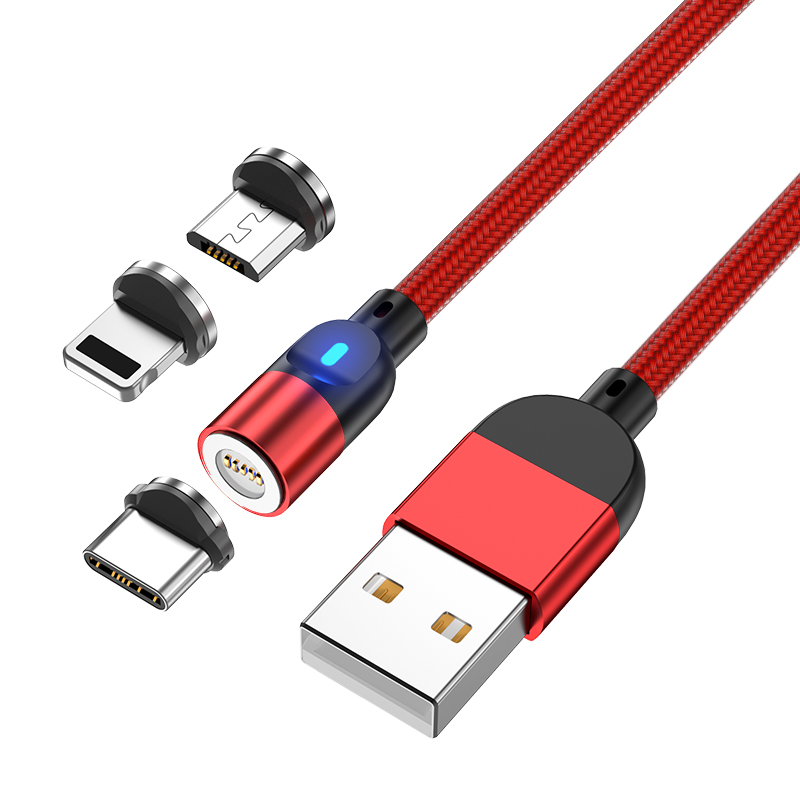 Нейлоновый Плетеный быстрый мобильный телефон Android Micro для iPhone Type-C Usb-C 3 в 1 светодиодный магнитный USB-кабель