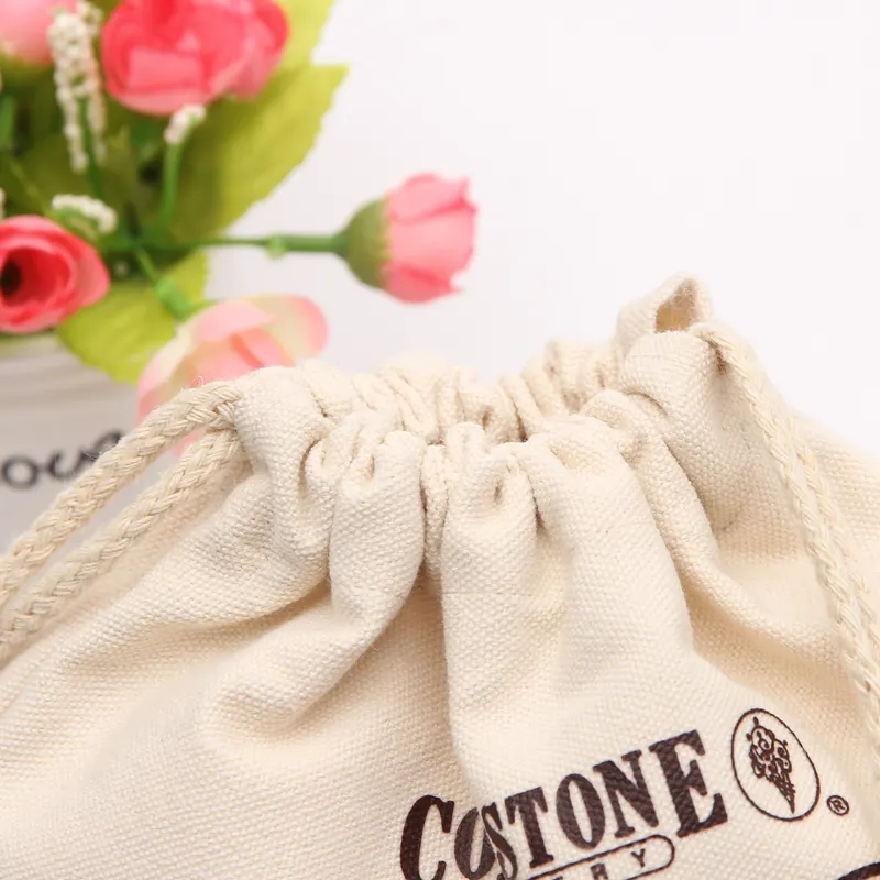 Cloth 100% Cotton Custom Drawstring Packaging Bag Logo Printed Dust Proof Natural Carton Customized Logo Unisex Folding String