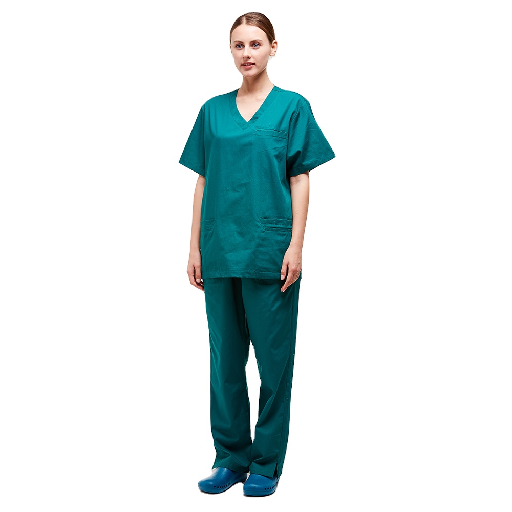 V Neck Solid Color Cotton Fabric Scrub Uniform Sets Women Suit Uniform