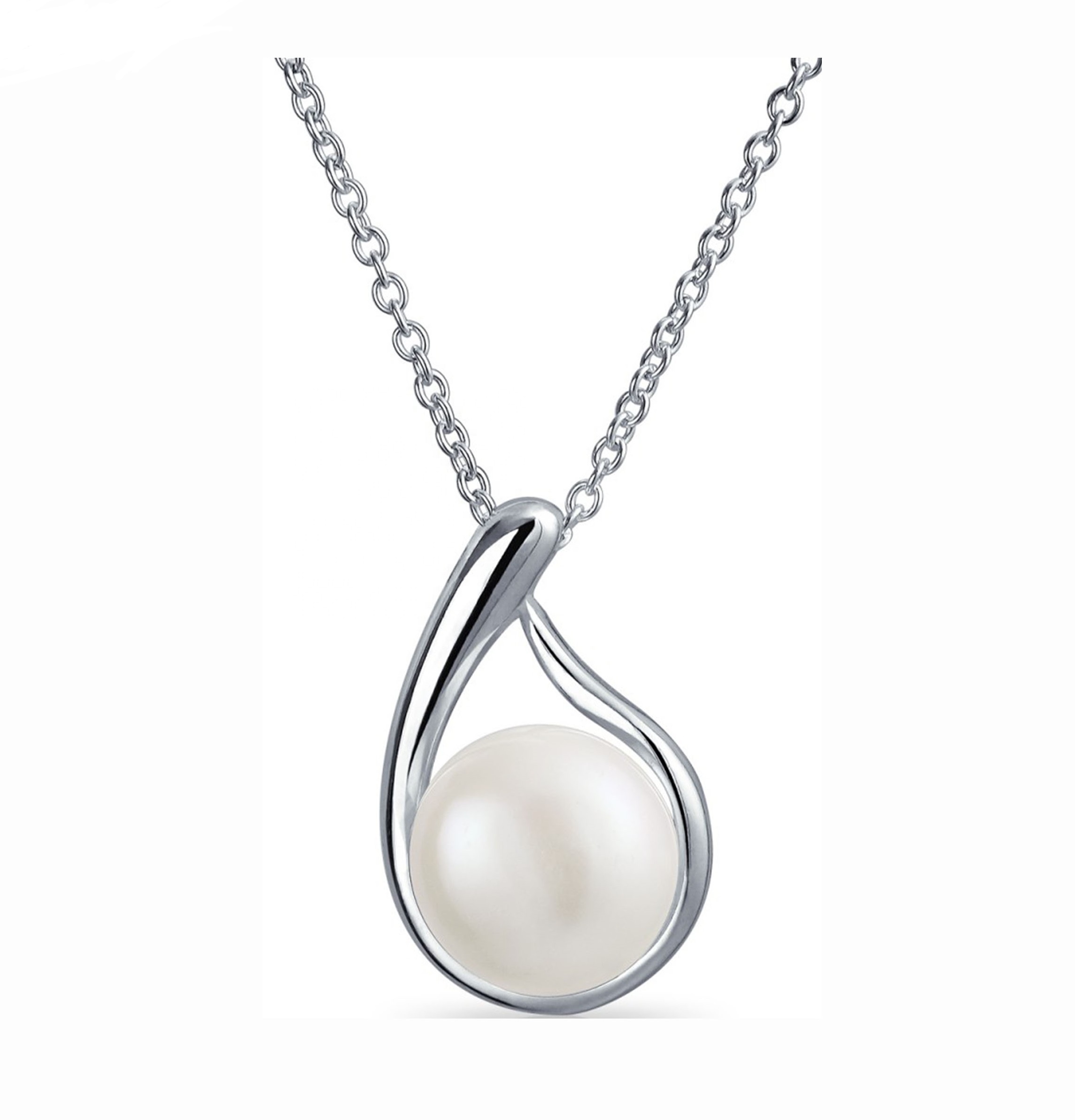 Dainty High Quality Simple Fresh Water Silver Chain Natural Pearl Necklace Women