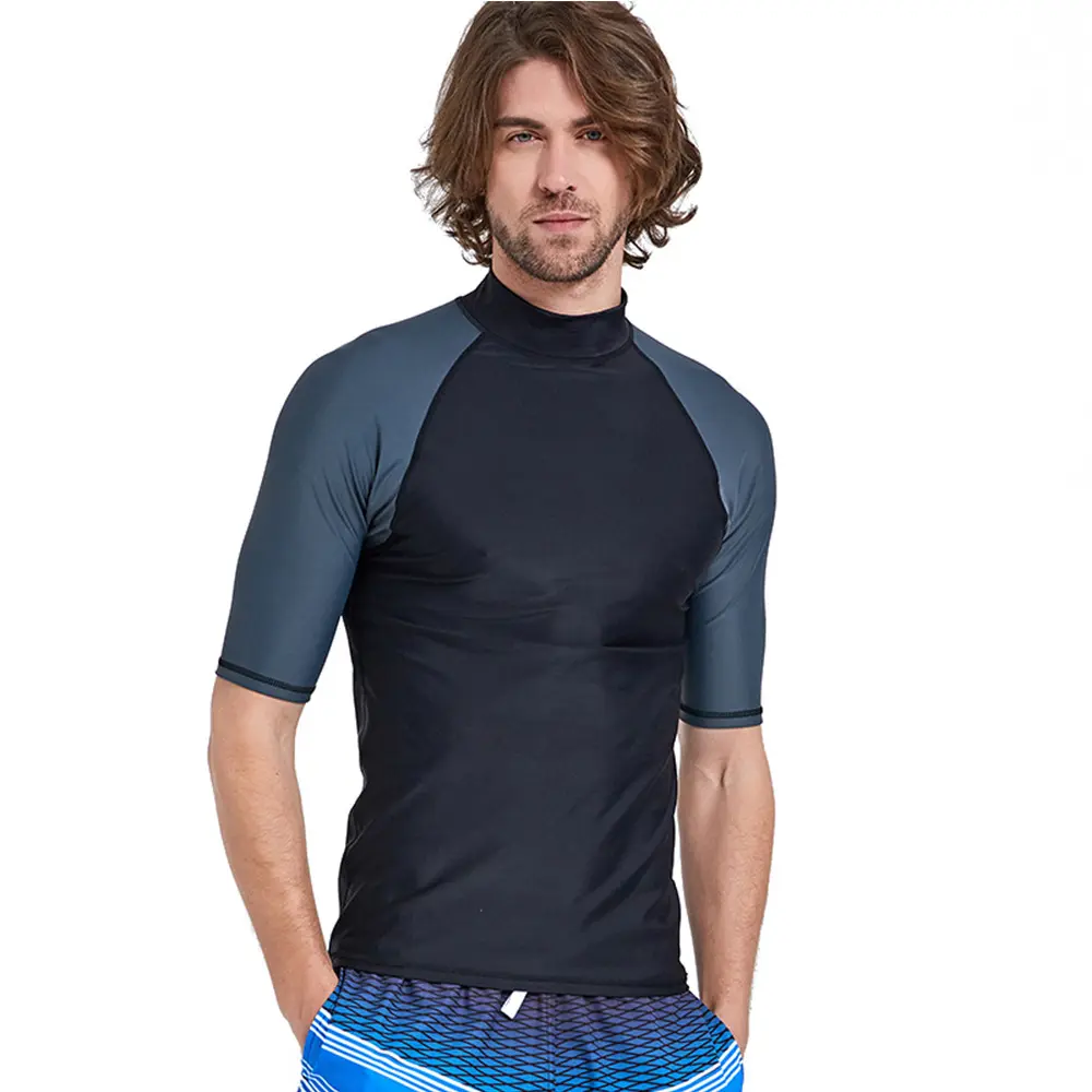 Customized Logo Wholesale Mens Short Sleeves Anti-UV Lycra Rash Guards for Surfing Swimming Diving