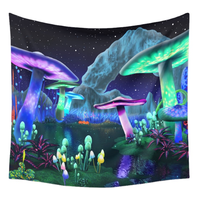 Custom Logo 100% Polyester Jacquard Psychedelic Mushroom Wall Hanging Printed Tapestry