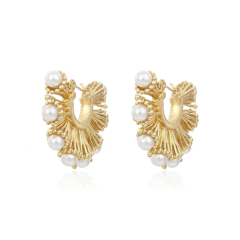 Bohemia Sector Drop Earrings Gold Peal Romantic Women Alloy Earrings