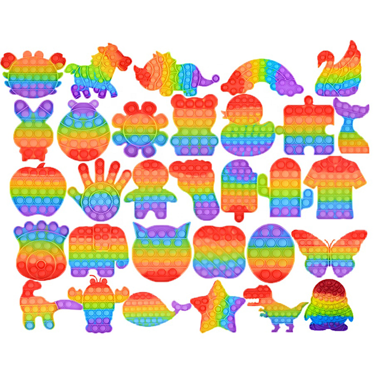 17 designs stock pop bubble cheap poppet silicone sensory square push pop fidget toy rainbow