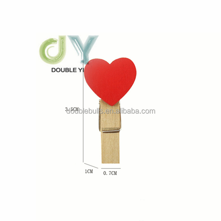 Wholesale Mini Wooden Heart Shape Photo Clip Set With Hemp Rope Wall Decoration 10pcs Wooden Memo Clips Photo Clip