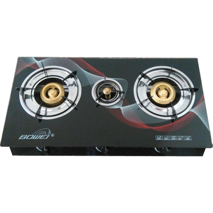Low consumption 3 burner glass top household tabletop gas stove cooker