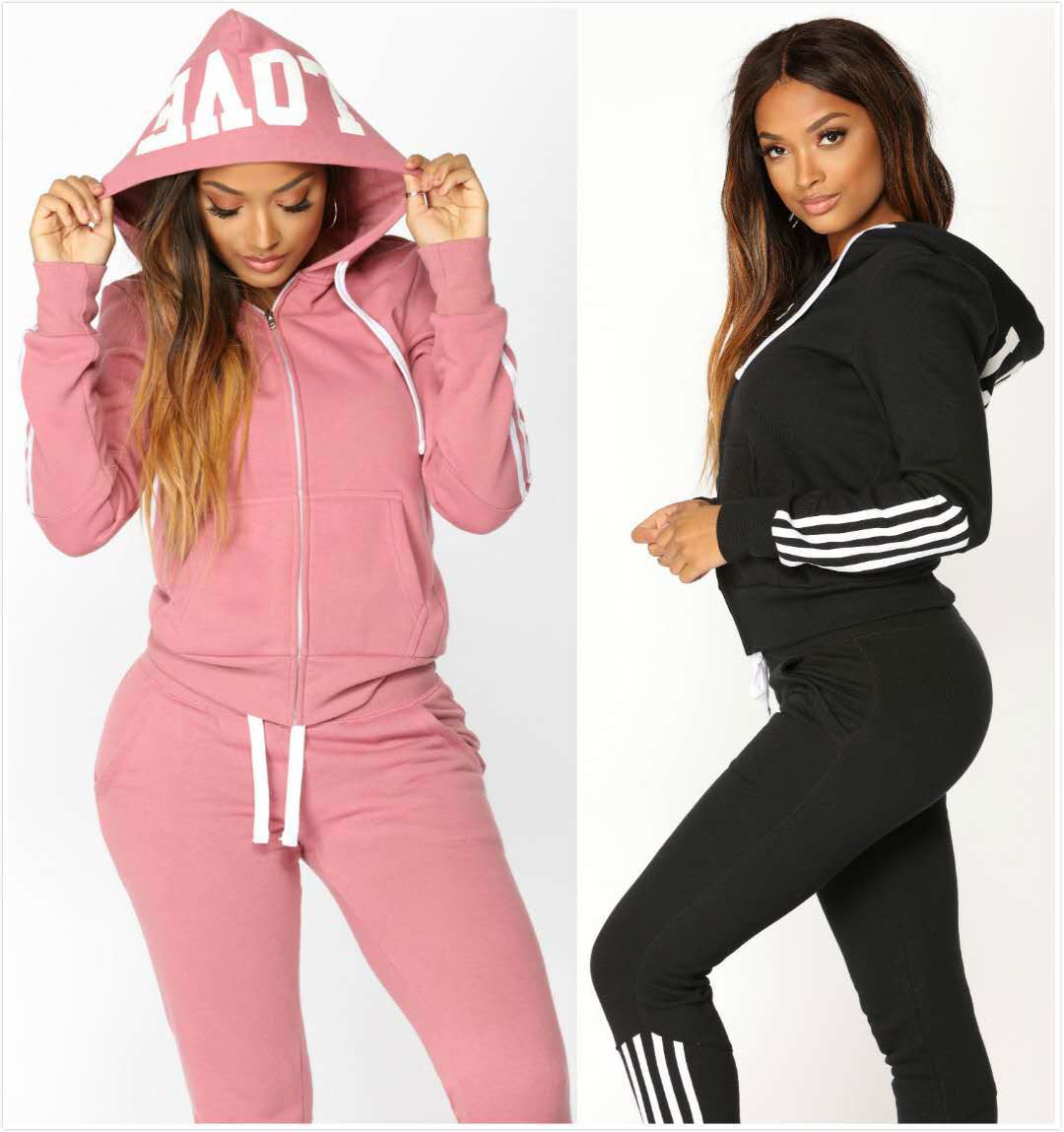 Wholesale two piece sports sweatpants and hoodie jogger sets crop zip up hoodie set for women