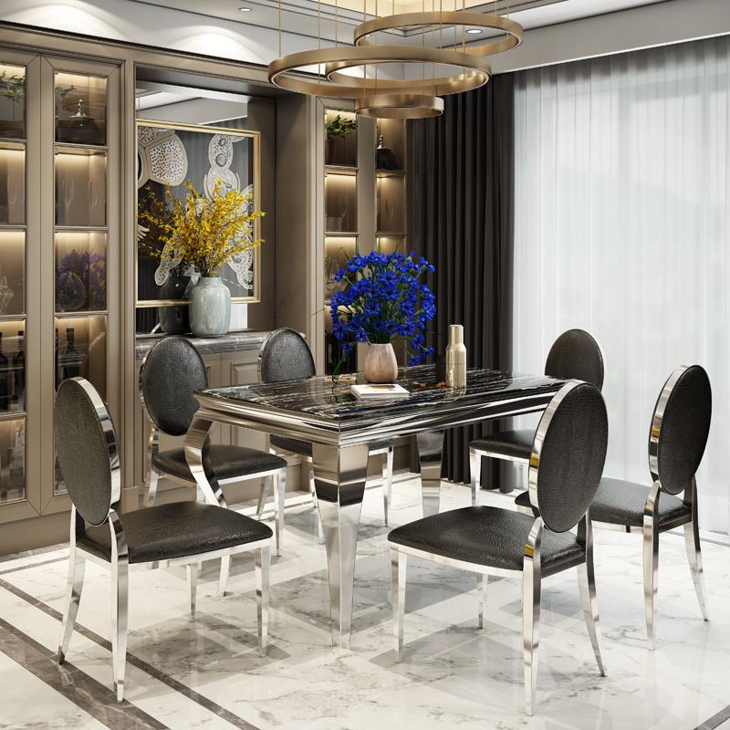 Factory price luxury dining room furniture golden legs dining table set marble dining table set 6 chairs