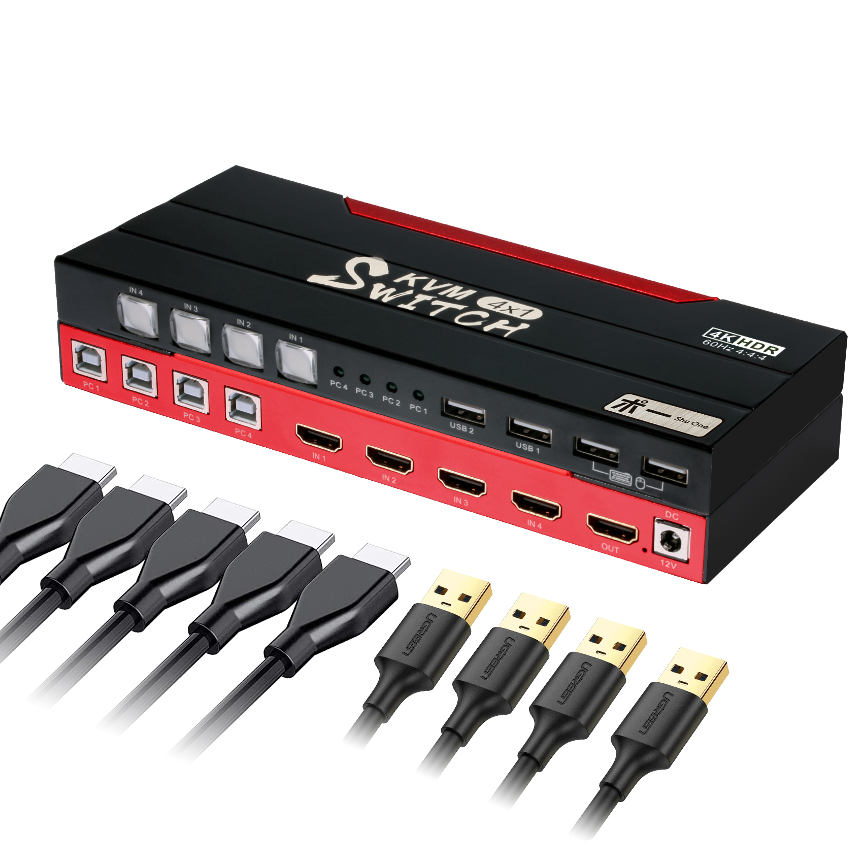 4-портовый дисплей Mirabox 4K @ 60 Гц HDMI KVM-переключатель 4 в 1 + концентратор с горячим переключателем HDMI 2,0 KVM-переключатель