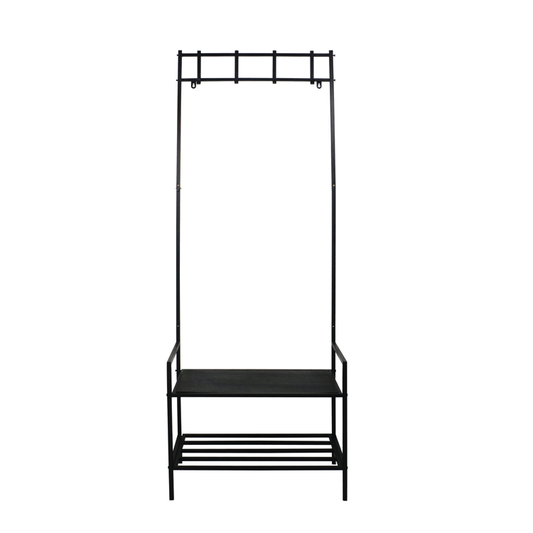 K&B entryway rustic mdf wood standing coat and shoe racks freestanding black coat rack with 2 tiers 4 hooks