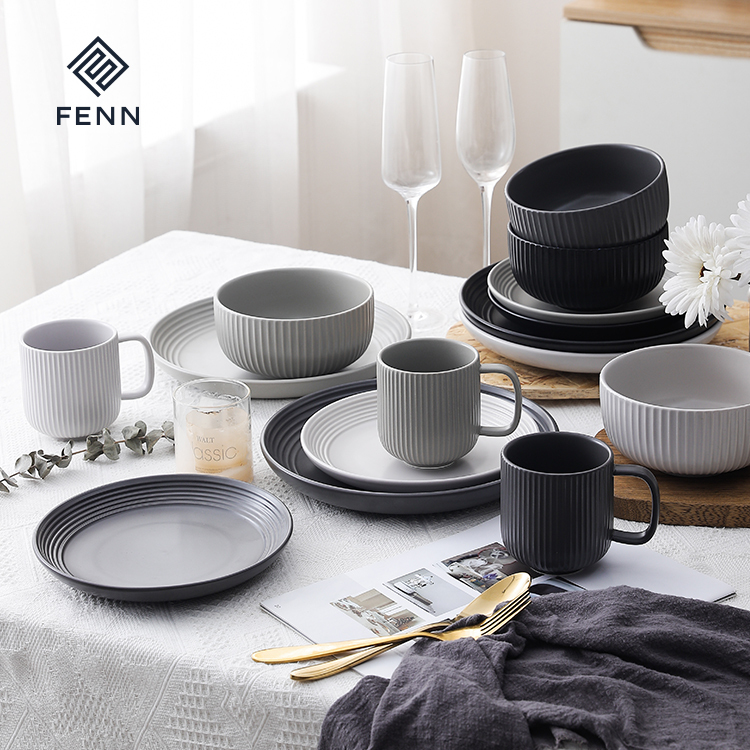 Euro Kitchen and Dining Service for 4 Ceramic Collection 16 Piece Dinnerware Set Modern Design Tableware Optional Color