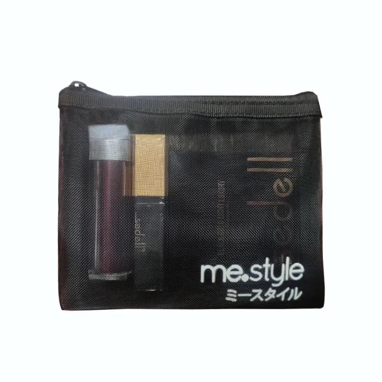 Custom Small Portable Black Clear Zippered Nylon Mesh Cosmetic Organizer Bag Makeup Pouch