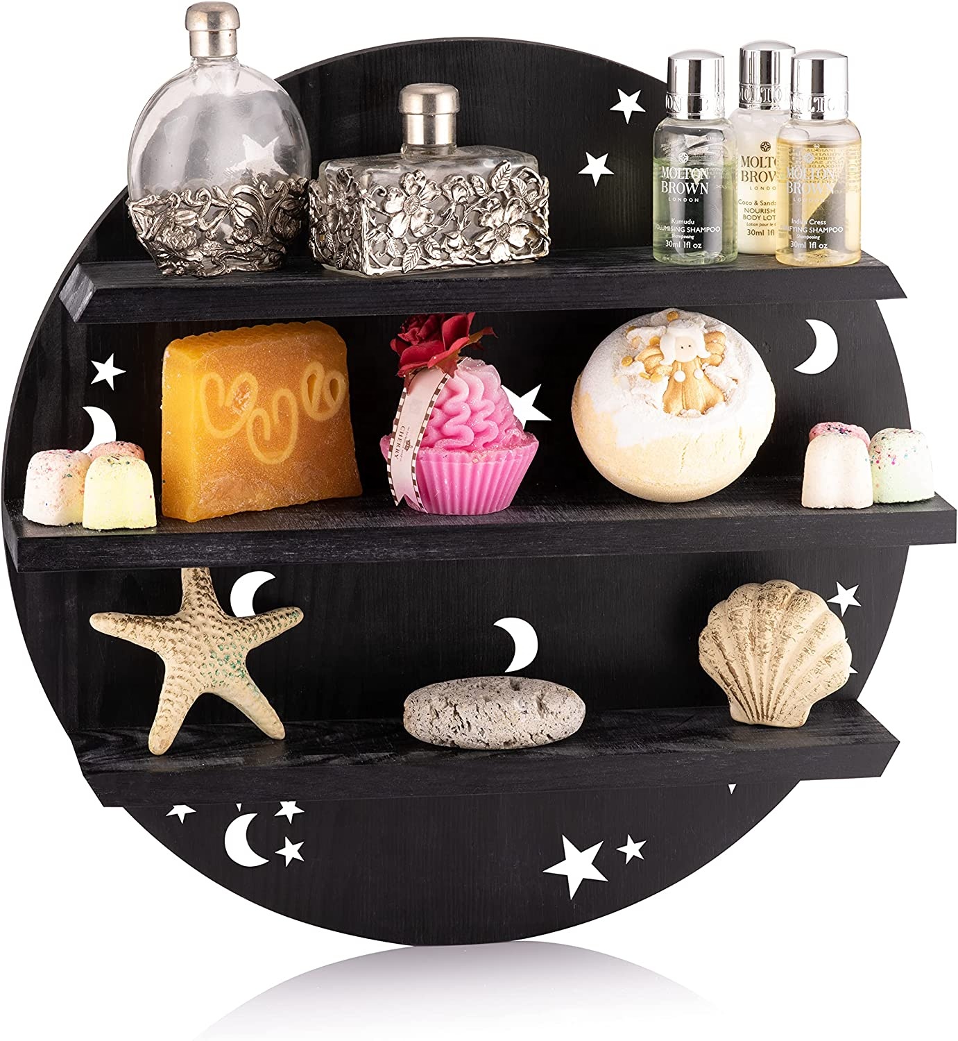 Floating Shelf with Backlit LED Lights, Moon Wall Shelf Decor, Crystal Display Shelves, Black