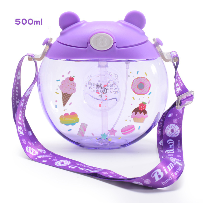 Custom Logo Kawaii Donut Shaped Leak-Proof Water Bottles with Straw 500ml
