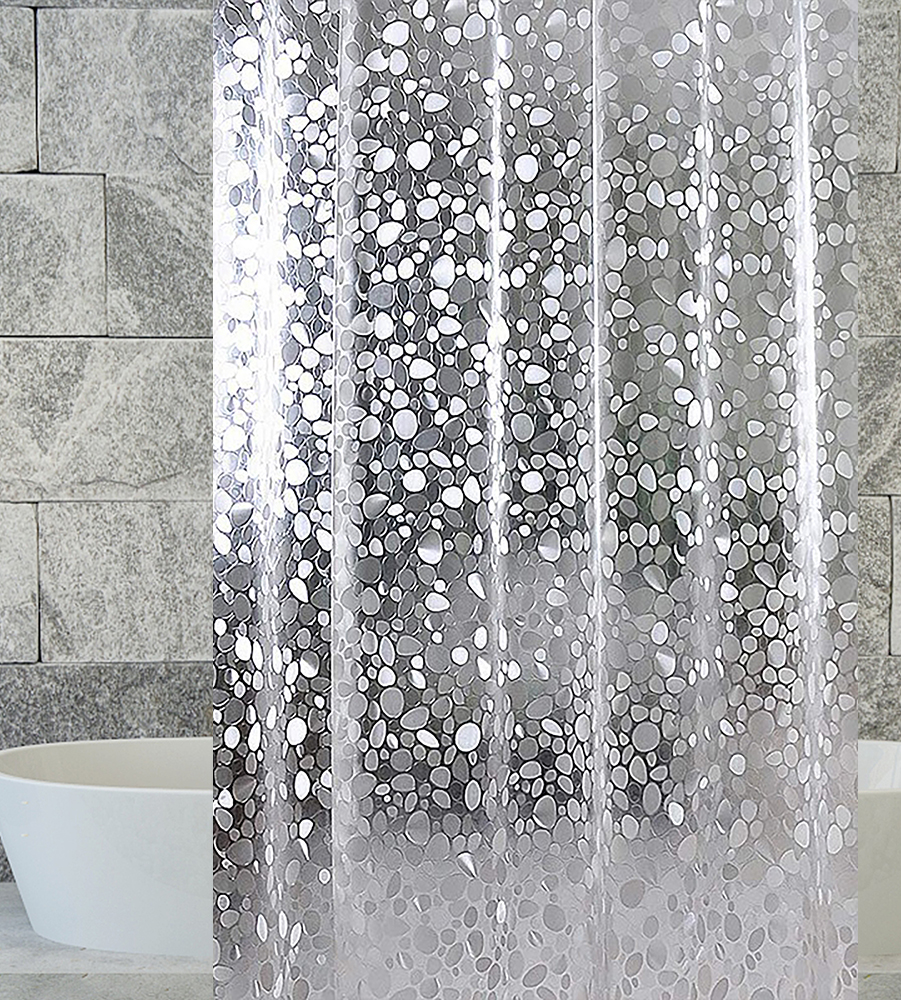 PEVA Shower Curtain Liner, 72"x 72" Clear 3D Pebble Bathroom Curtain 12 Hooks/Rust-Free Grommets Water Repellent