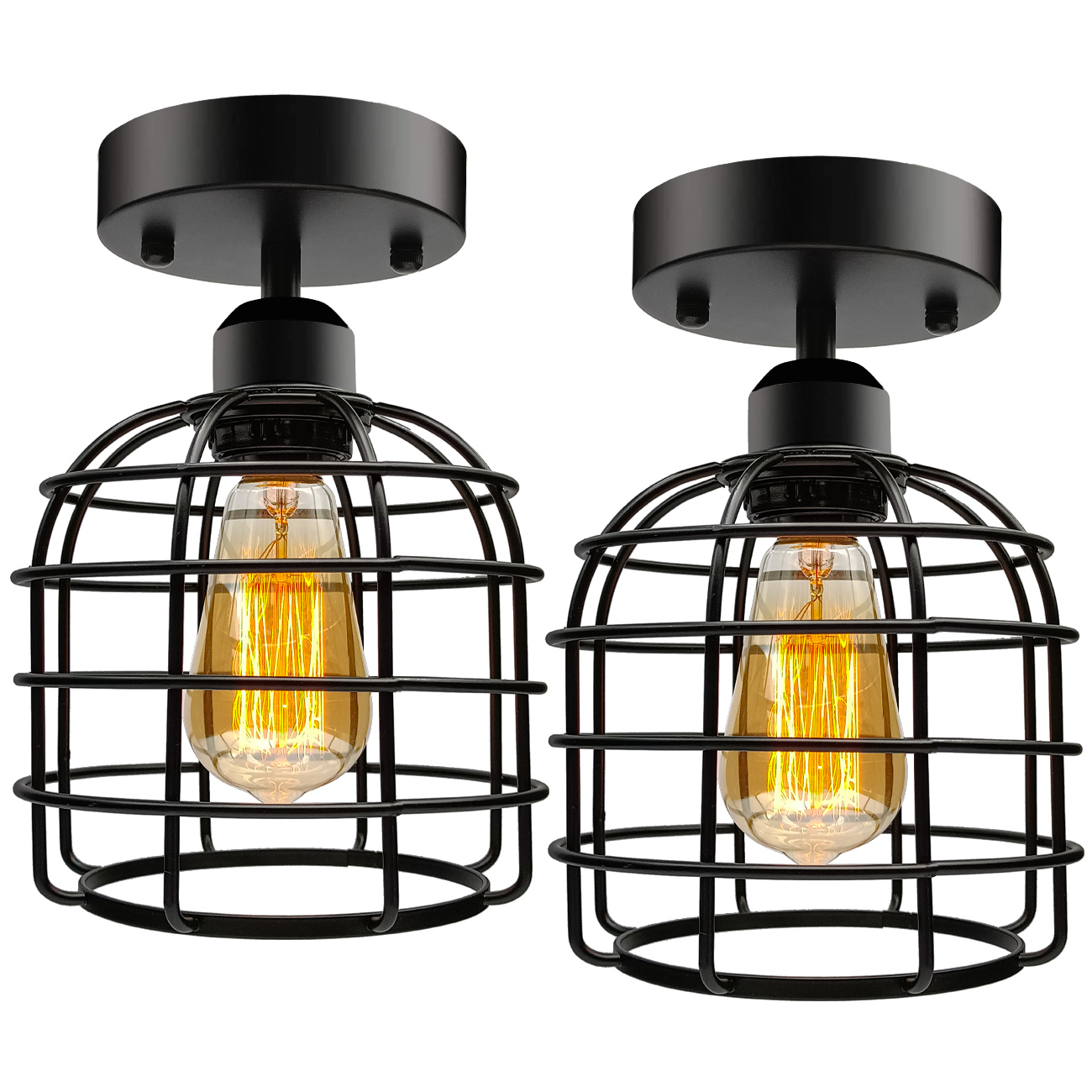 Industrial Flush Mount Ceiling Fixture Retro Vintage Ceiling Light for Porch Hallway Kitchen Farmhouse Lighting