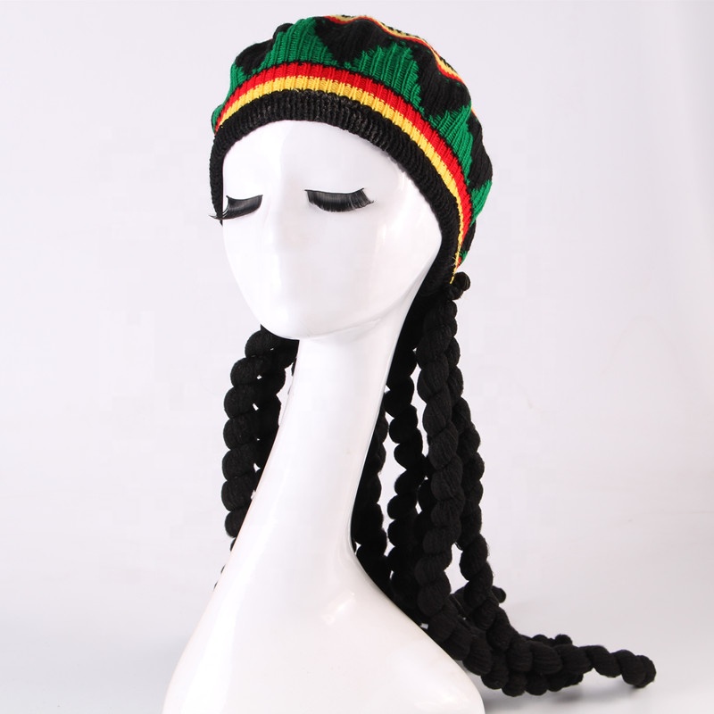 Factory wholesale braids straw hat beret Jamaica hat men black wig wool Halloween hatNovelty woven beret