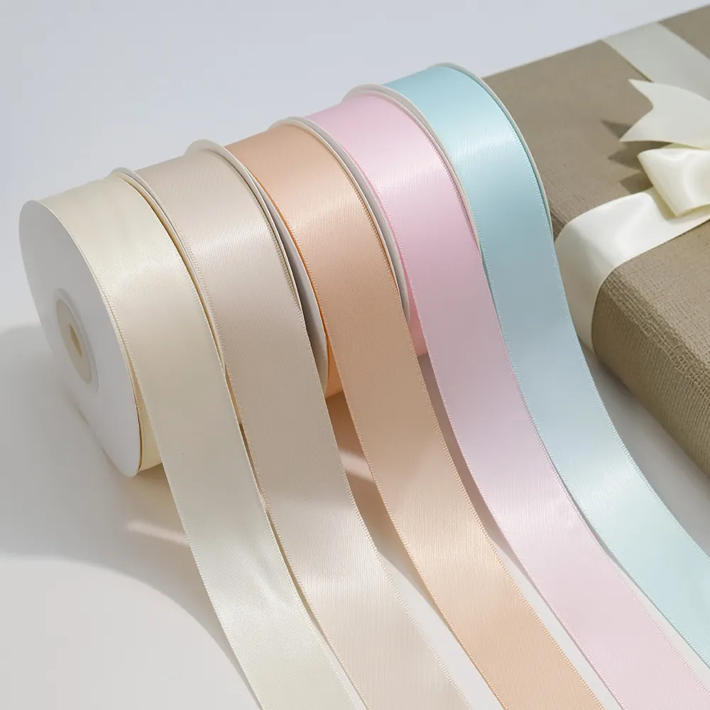 Lude Eco-friendly recycle RPET 196 stock colors ready for ship satin ribbon for wrapping