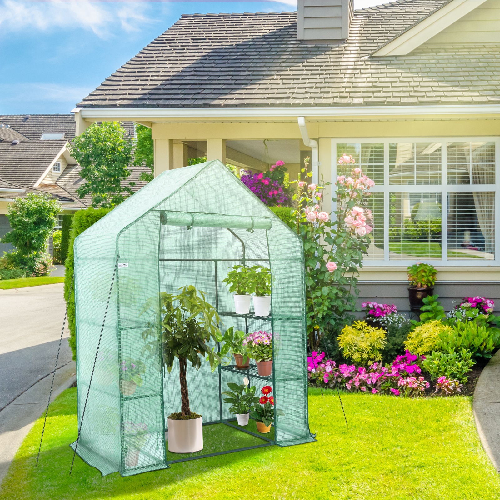 Outdoor 4 Wired Shelves Greenhouse Grow Tent Small Garden Greenhouse for Potted Plants