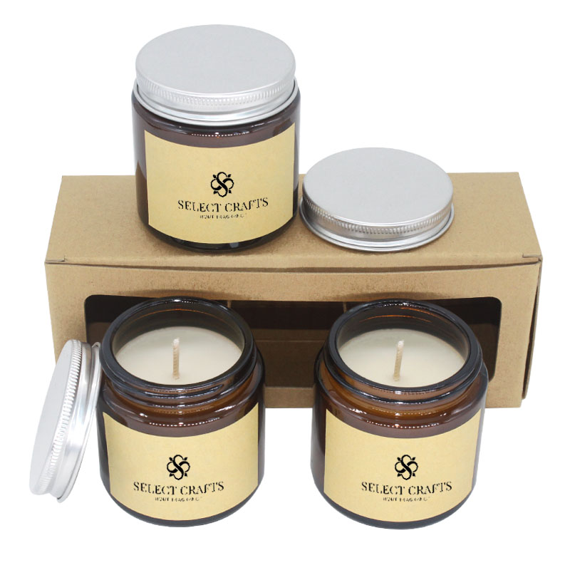 Luxury Gift Set Private Label Home Decoration Personalized Brown Glass Jar Scented Candle
