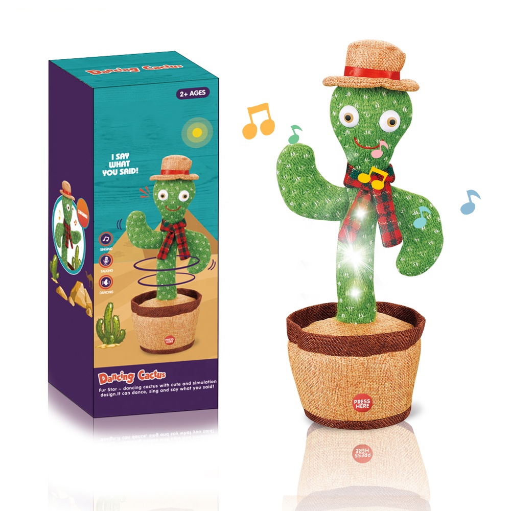 Shake Speaking Electronic Plush Toy Singing Dancing Cactus with Recording Repeat What You Talk