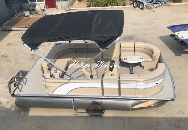 5.5m/19ft Aluminum alloy water party pontoon boat with bimini and sofa