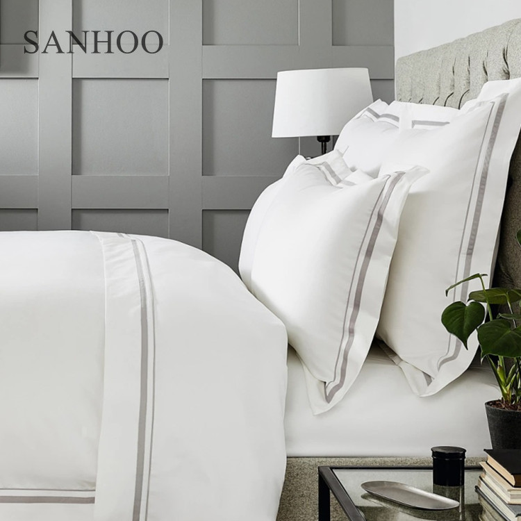Постельное белье SANHOO с вышивкой, 600 нитей, 100% хлопок, Комплект постельного белья, однотонное постельное белье из хлопка для отеля