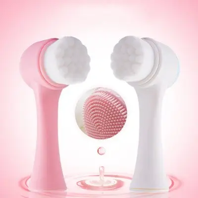 2 in 1 Portable Double Sides Stand-Up 3D Face Cleaning Massage Tool Silicone Facial Cleansing Brush