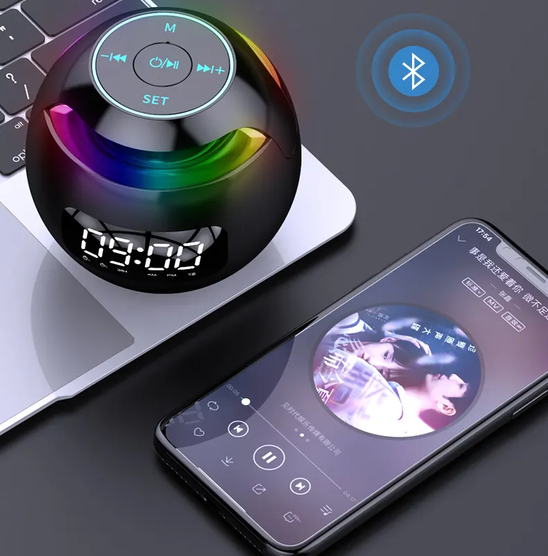 Mini Blue tooth Speaker Wireless Blue tooth Sound Box With LED Clock Display Alarm Clock Hifi TF Card MP3 Music Play