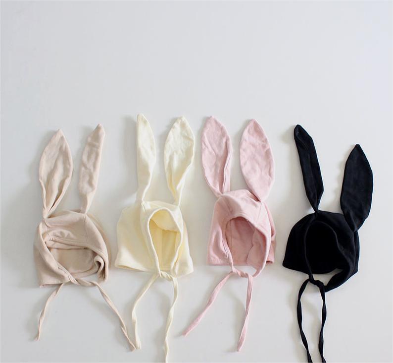 Ins style cute long rabbit ear baby cap newborn solid color band concave shape pullover cap candy color fetal hat