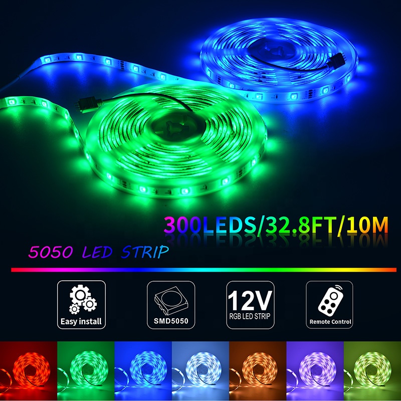 Светодиодная лента RGB с пультом дистанционного управления на 44 клавиши и блоком питания для спальни, комнаты, кухни