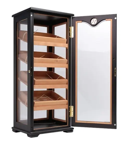 Customized Black Large Spanish Cedar Cigar Display Storage Cabinet