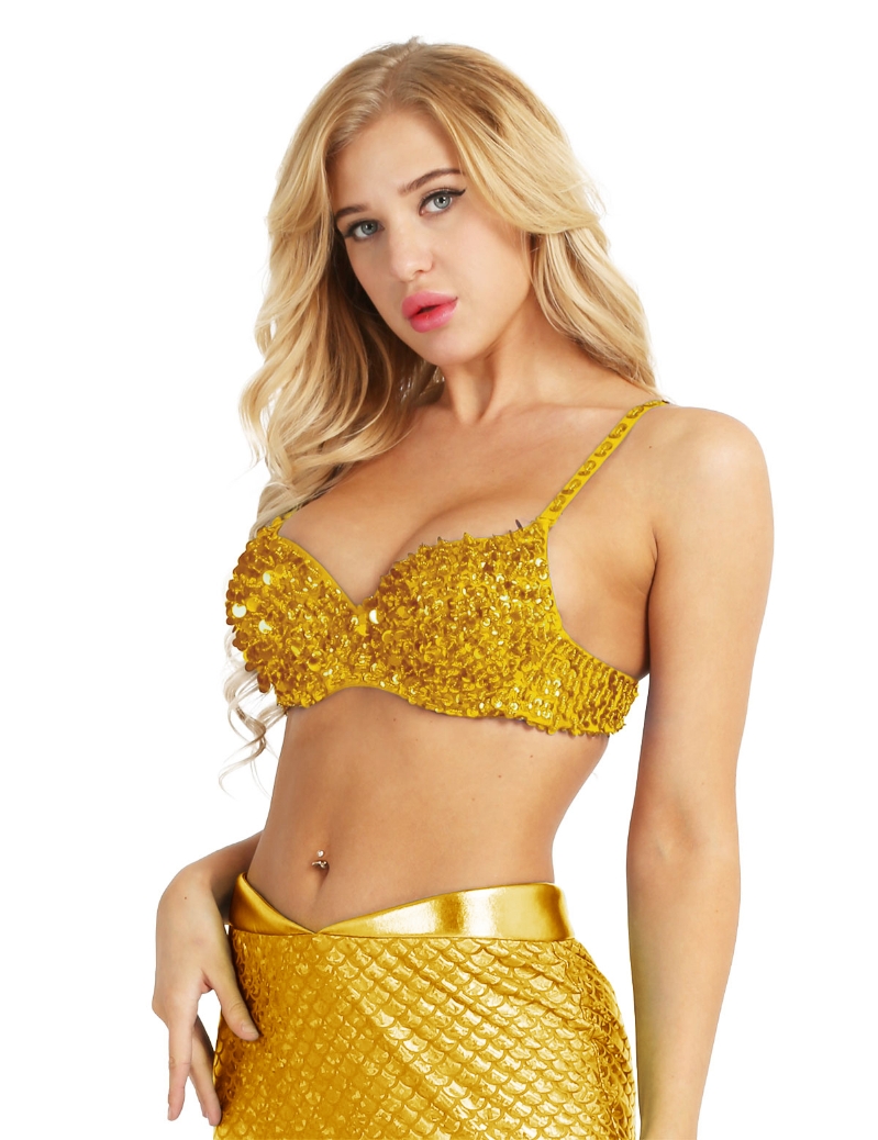 iEFiEL Women Sexy Lingerie Sparkle Sequin Beaded Bra Top Belly Dance Costume Party Top Bra Clubwear