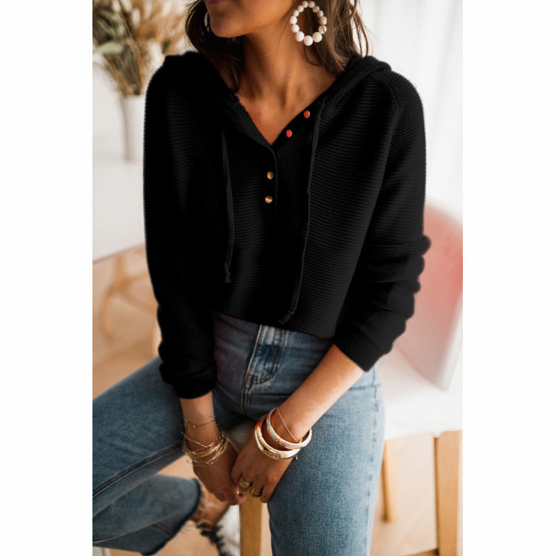 long sleeve loose solid color knit sweater hoodie women's top