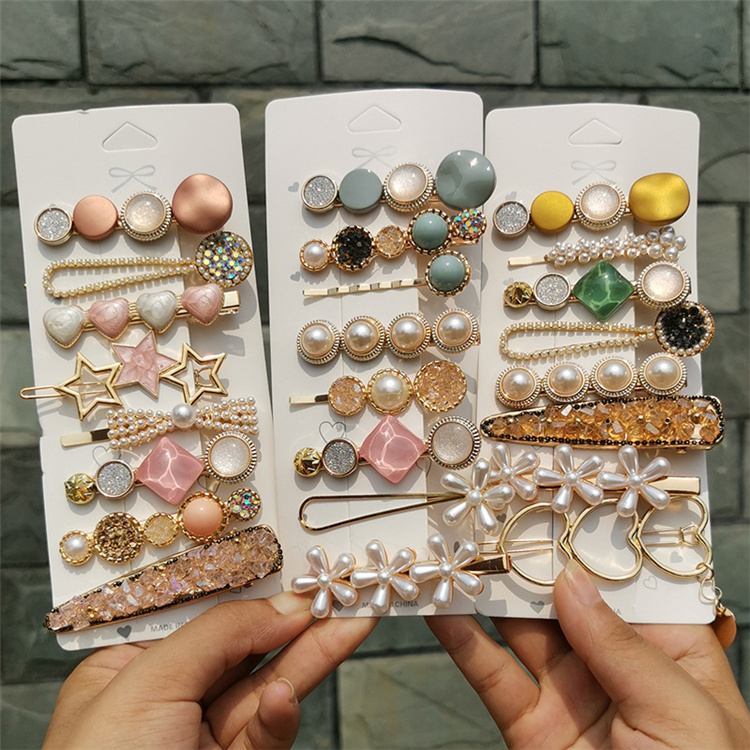 2021 Hairgrips sets Wholesale Various Styles Korean Fashion Pearls Heart Hair Clips Cristal Hairpins Set Barrette