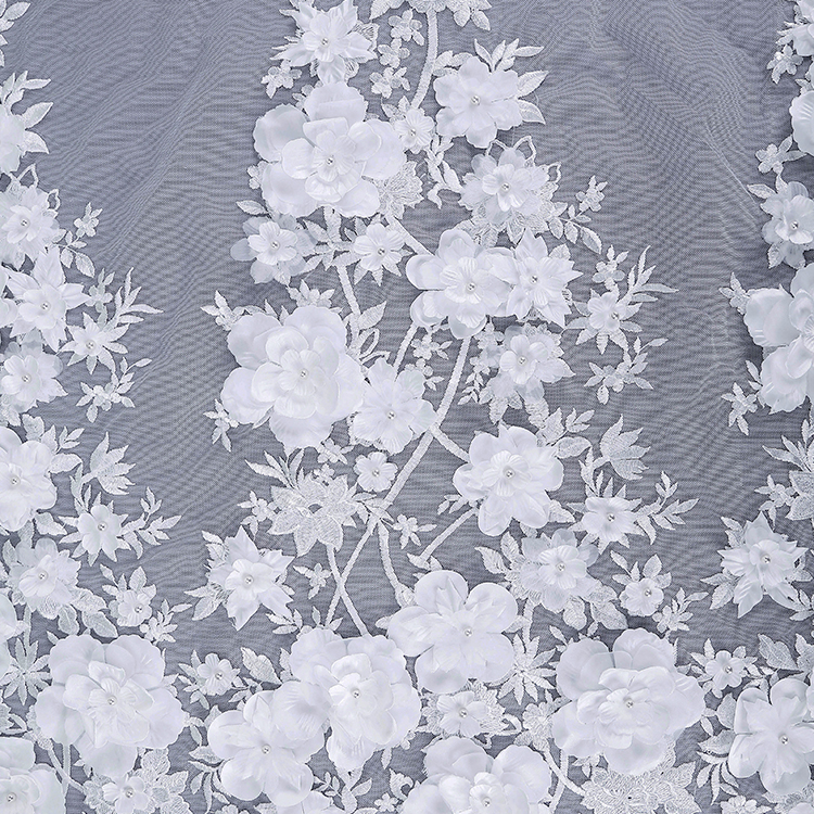 MX108 3D Floral Tissus Textile Accessories Garments Tulle with Embroidery Laces Material Women 3D Flower & Beads Embroidery Lace