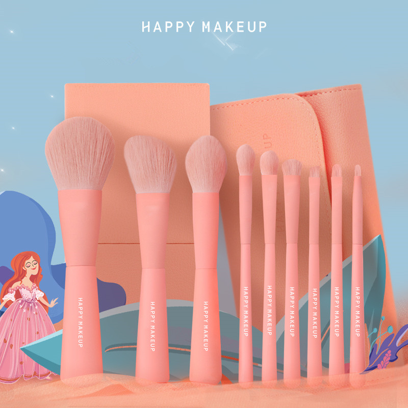 Happymakeup, 9 шт., высокое качество, оптовая продажа, роскошные розовые кисти от частного бренда, поставщик кистей для макияжа