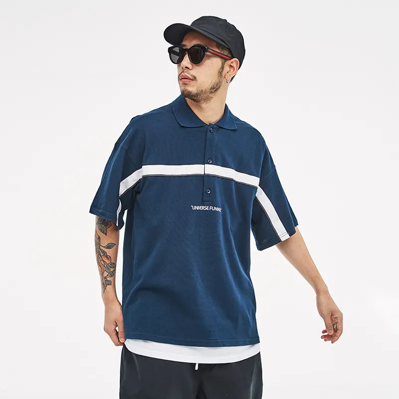 Men's 100%Organic Cotton Pique Fabric Blank Stripe Custom Design Striped Polo Shirt